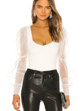 NWT NBD Revolve White Stretch Bodysuit Size M (Read Description)